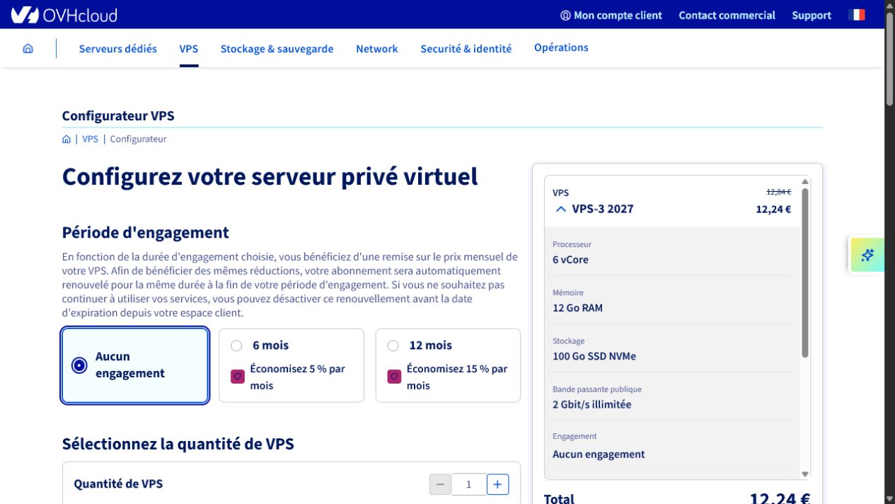 Sélection du VPS-3 OVHcloud avec facturation mensuelle sans engagement