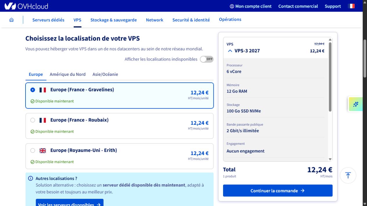 Choix du datacenter OVHcloud de Gravelines pour le VPS AuditStock