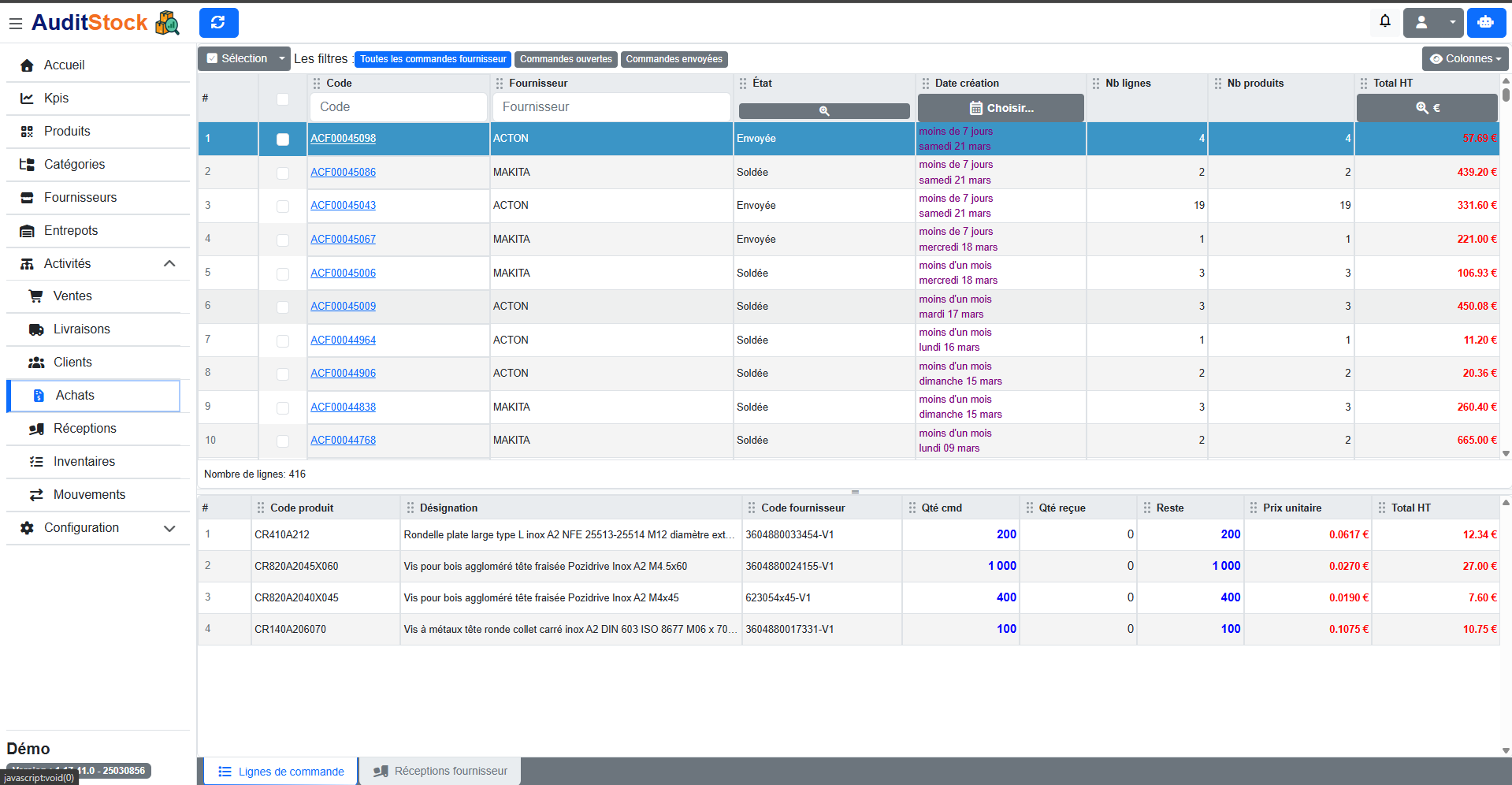 Capture d’écran des achats (à venir)