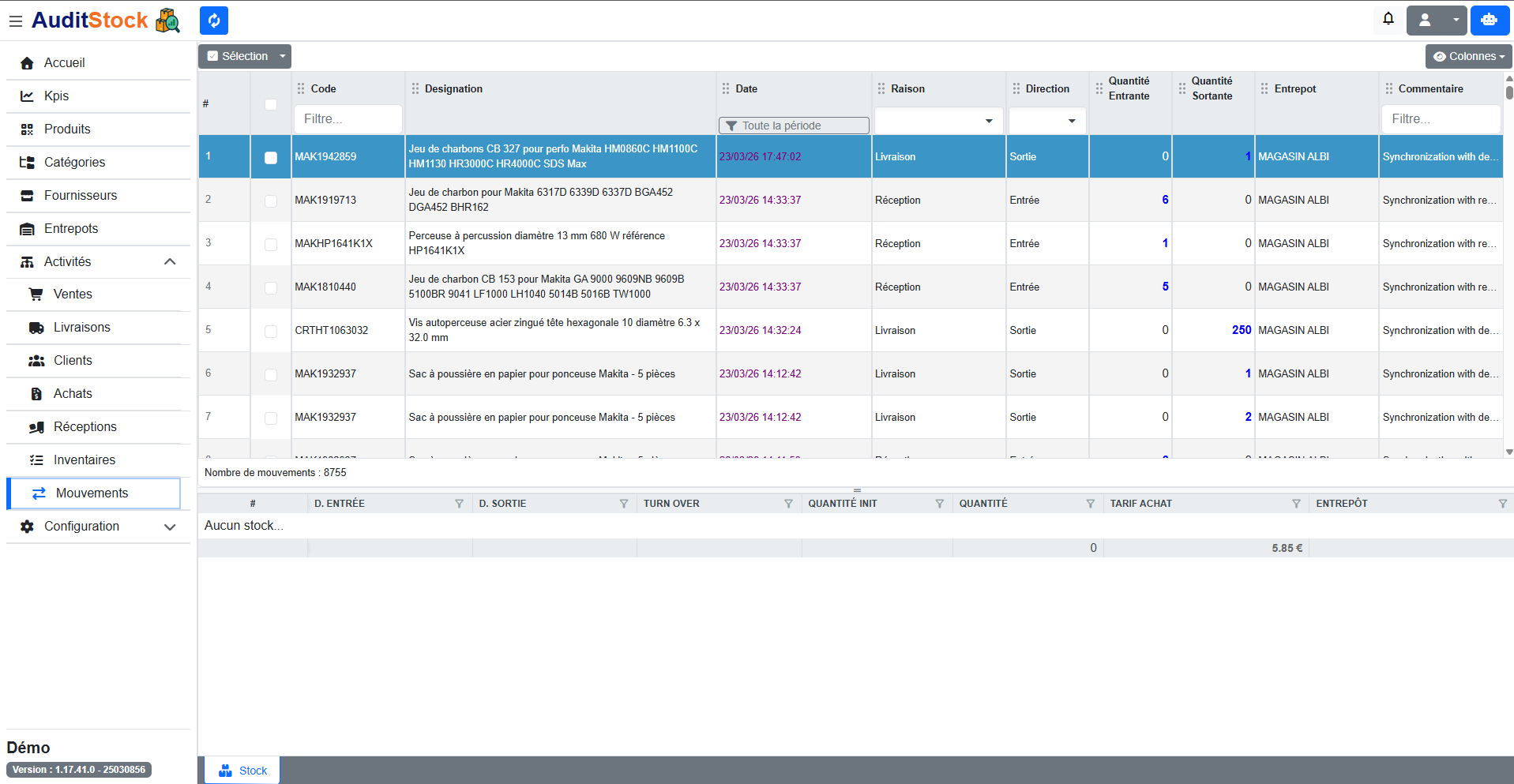 Capture d’écran des mouvements de stock (à venir)